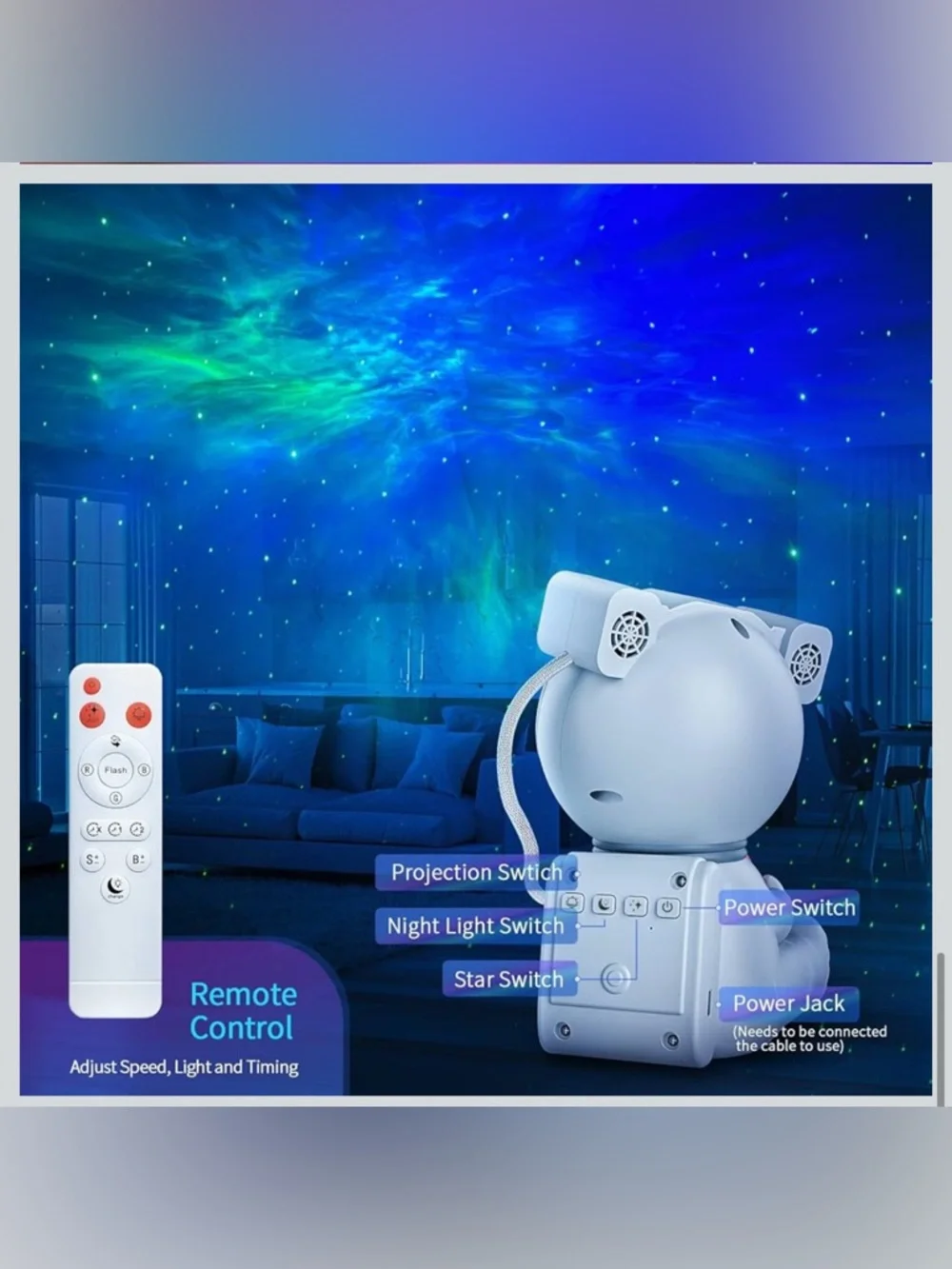 NEW Astronaut Star Galaxy Projector Lantern Night Light White remote & timer